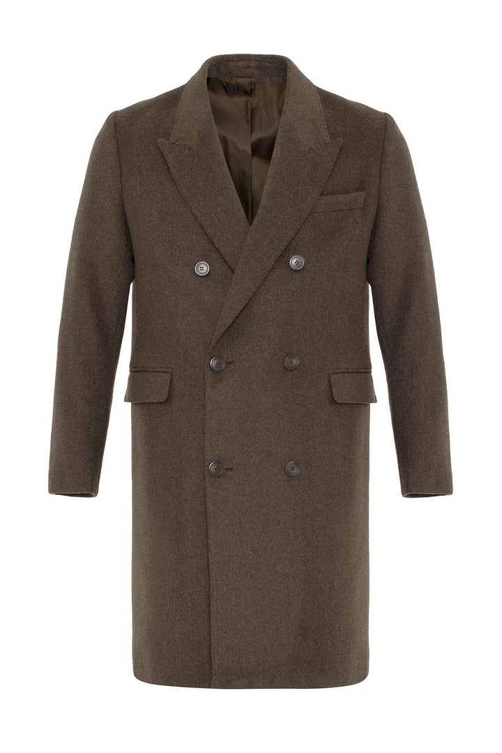 Brown Wool-Blend Double-Breasted Men's Coats - Wessi