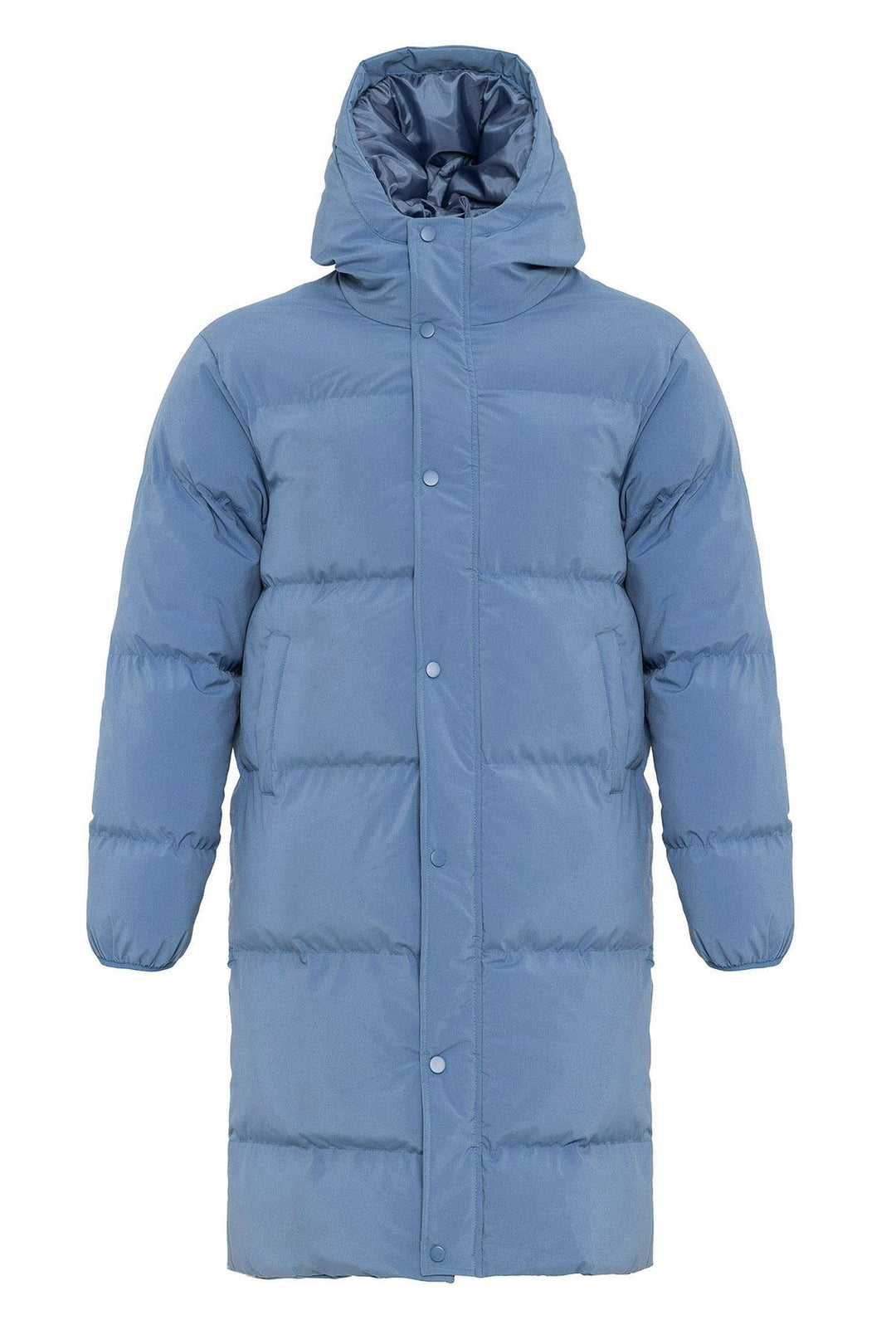 Men's Baby Blue Hooded Long Puffer Jacket - Wessi