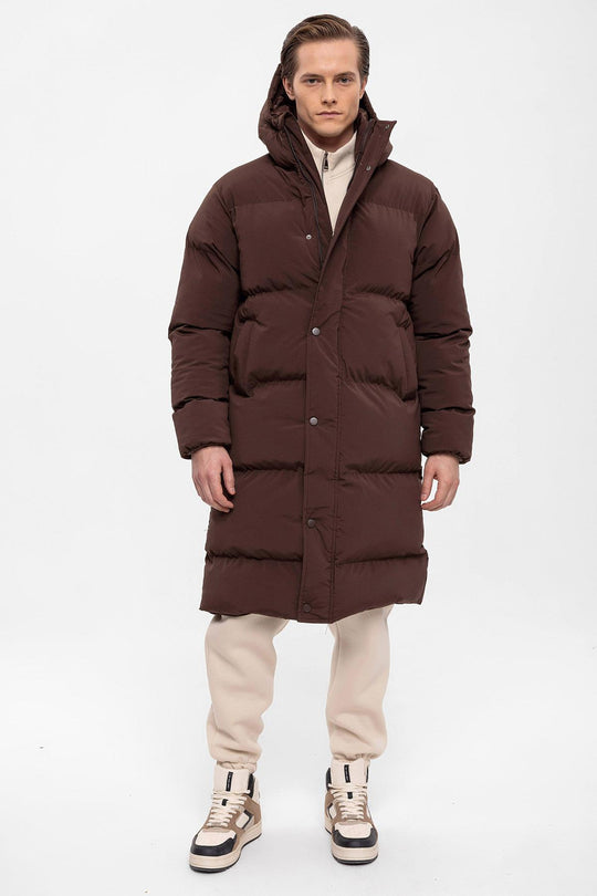 Doudoune longue à capuche marron pour homme - Wessi