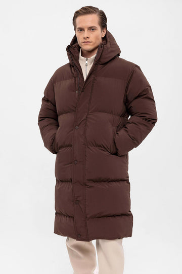 Doudoune longue à capuche marron pour homme - Wessi
