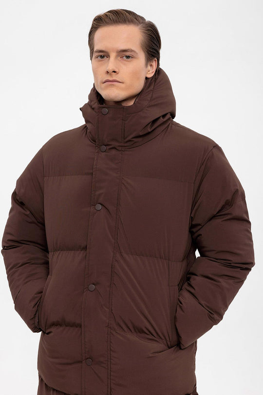 Doudoune longue à capuche marron pour homme - Wessi
