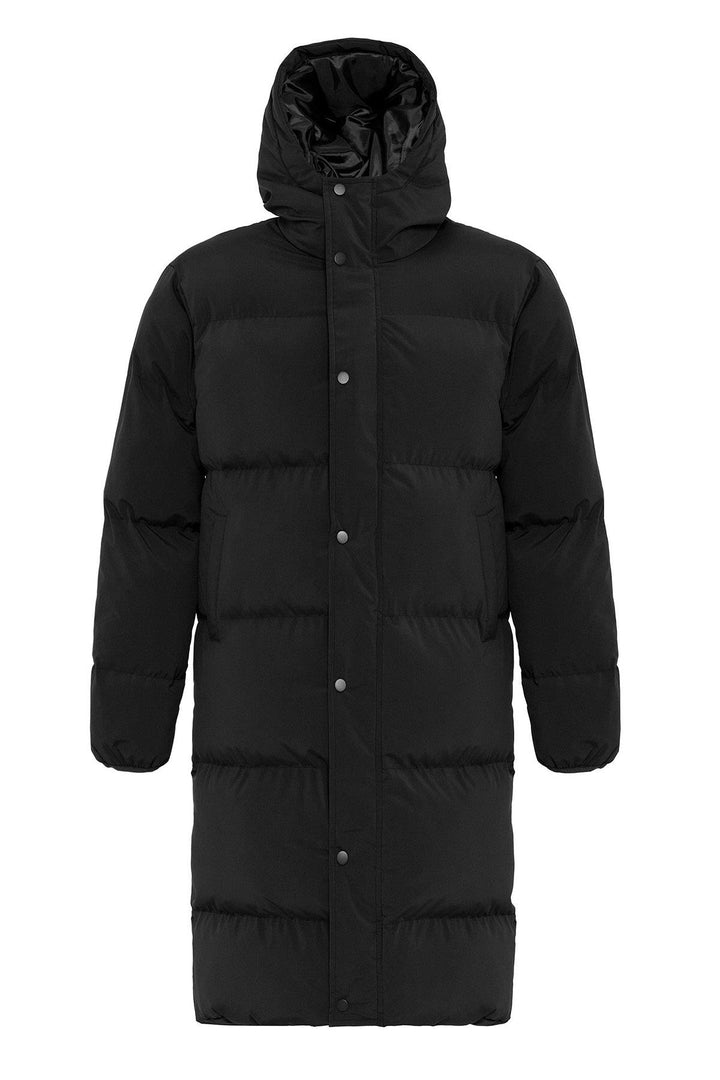Men's Black Hooded Long Puffer Jacket - Wessi