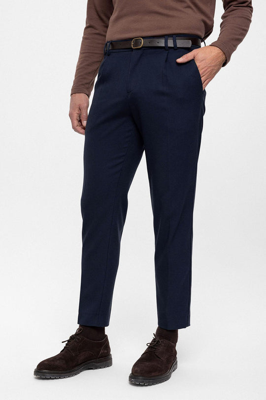 Pantalón de hombre de cintura alta azul marino con cinturón - Wessi