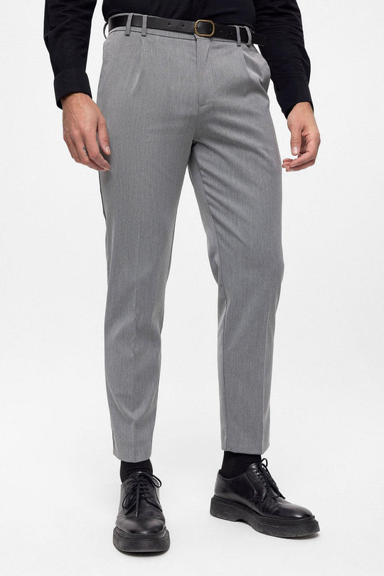 Pantalon Taille Haute Ceinturé Gris Homme - Wessi