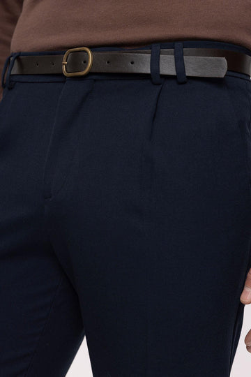 Pantalón de hombre de cintura alta azul marino con cinturón - Wessi