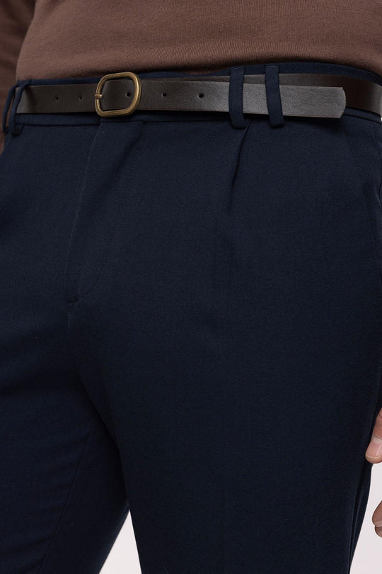 Pantalón de hombre de cintura alta azul marino con cinturón - Wessi