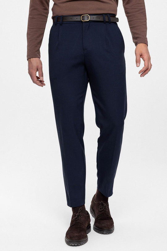 Pantalón de hombre de cintura alta azul marino con cinturón - Wessi
