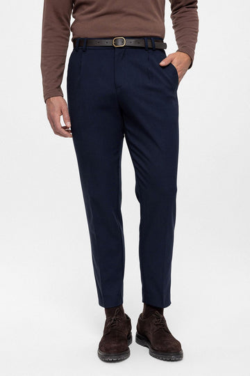 Pantalón de hombre de cintura alta azul marino con cinturón - Wessi