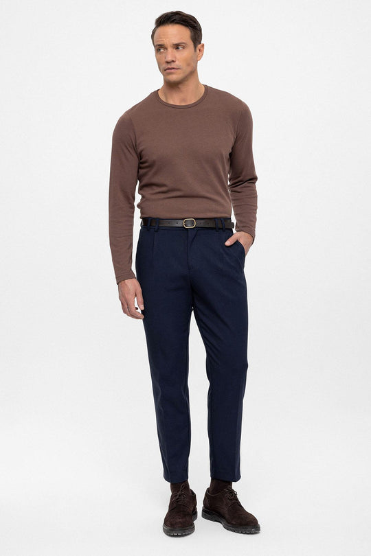 Pantalón de hombre de cintura alta azul marino con cinturón - Wessi