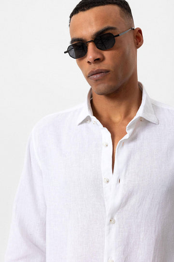 Men's White Linen Blend  Shirt - Wessi