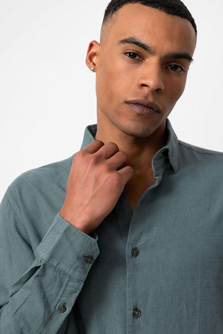 Men's Green Linen Blend Shirt - Wessi