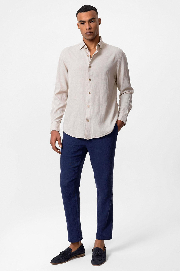Camisa de mezcla de lino beige para hombre - Wessi