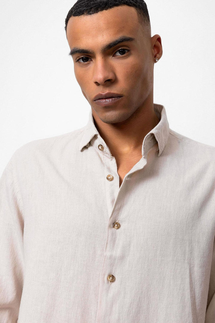 Camisa de mezcla de lino beige para hombre - Wessi