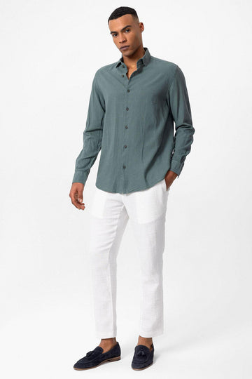 Chemise en lin mélangé vert pour homme - Wessi