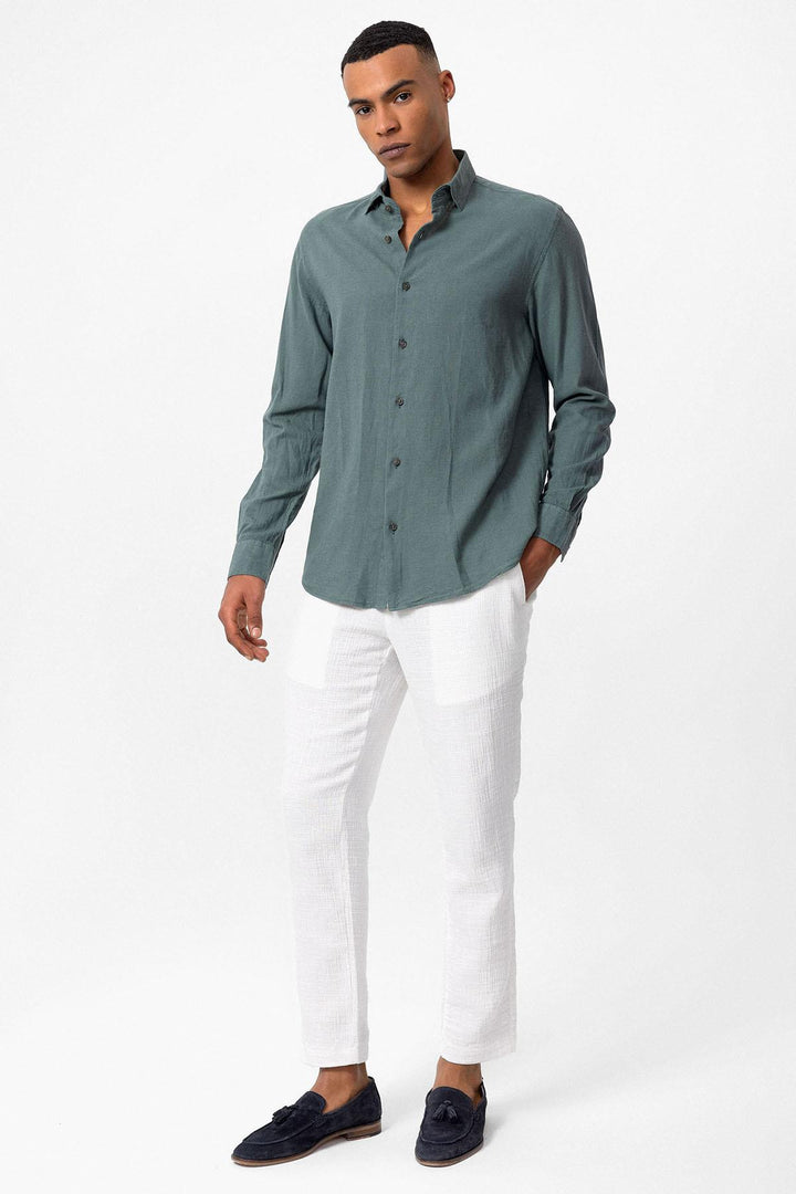 Men's Green Linen Blend Shirt - Wessi