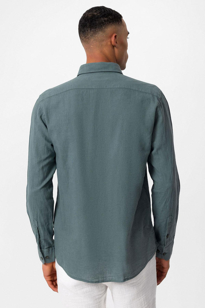 Men's Green Linen Blend Shirt - Wessi