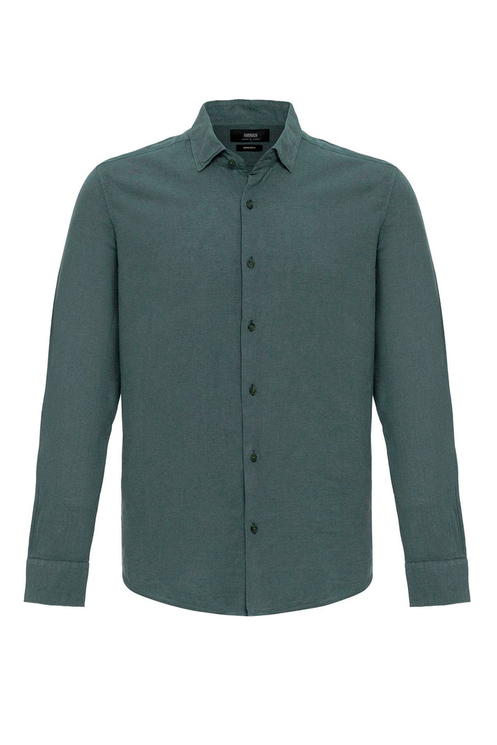 Men's Green Linen Blend Shirt - Wessi