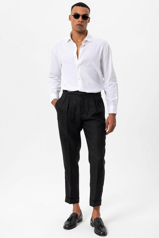 Men's White Linen Blend  Shirt - Wessi