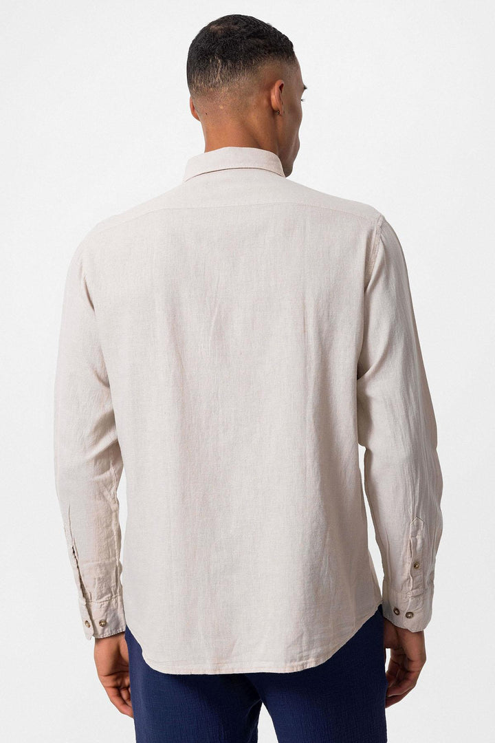 Camisa de mezcla de lino beige para hombre - Wessi