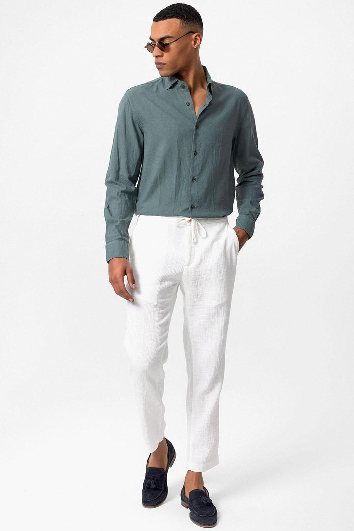 Men's Green Linen Blend Shirt - Wessi