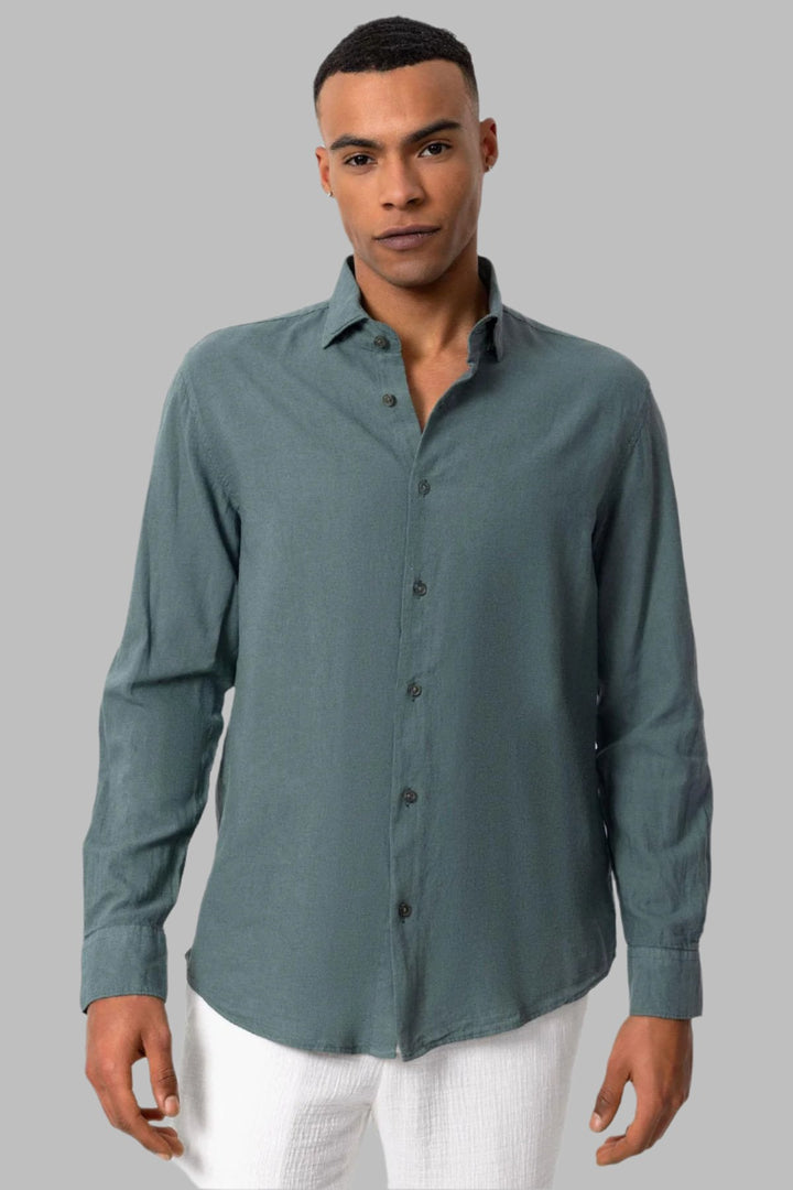 Men's Green Linen Blend Shirt - Wessi