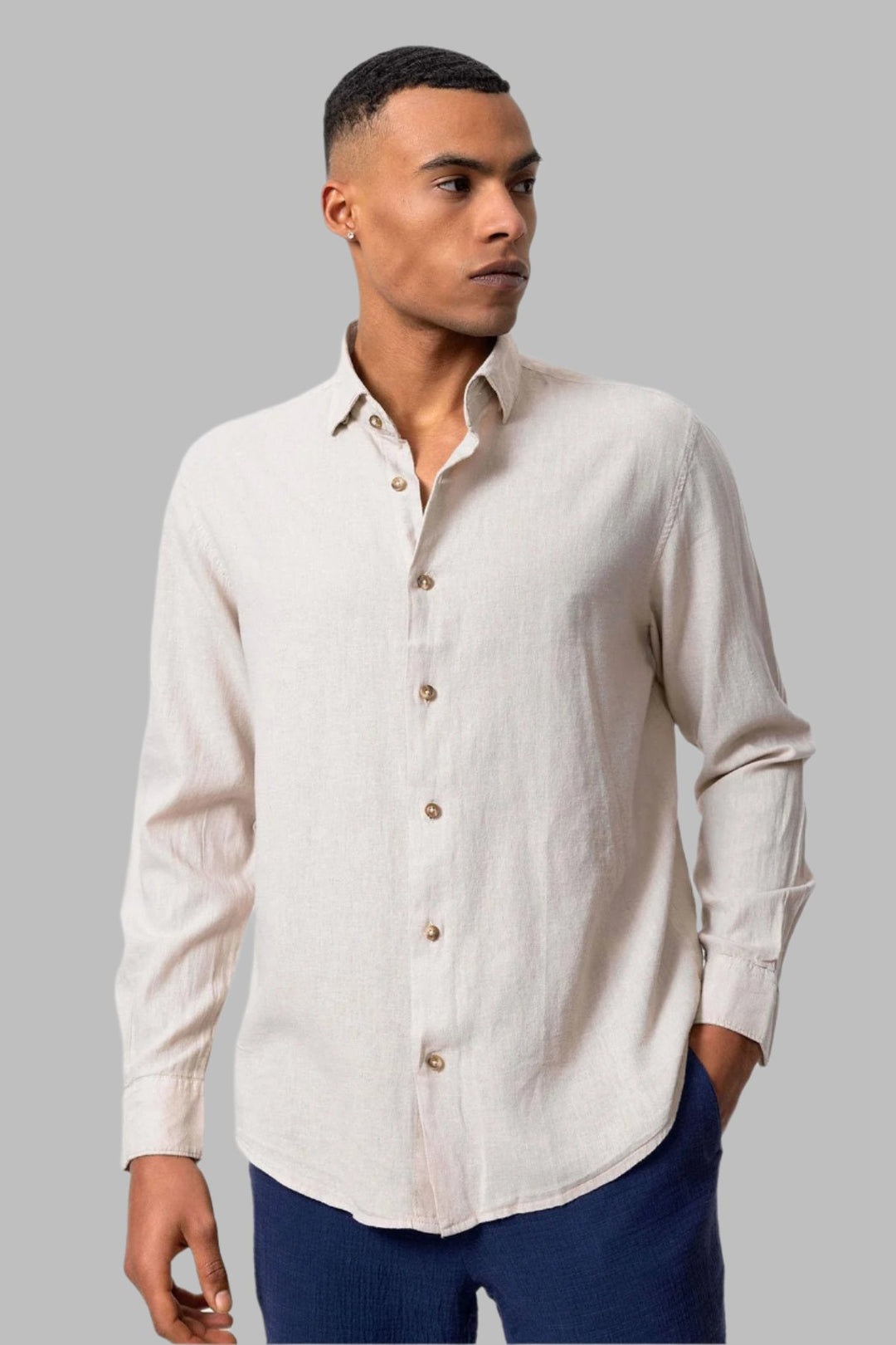 Camisa de mezcla de lino beige para hombre - Wessi