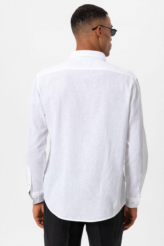 Men's White Linen Blend  Shirt - Wessi