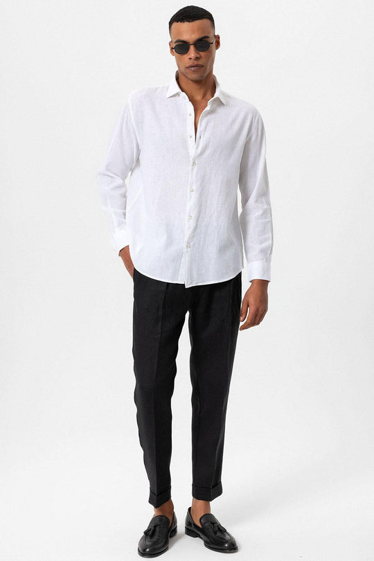 Men's White Linen Blend  Shirt - Wessi