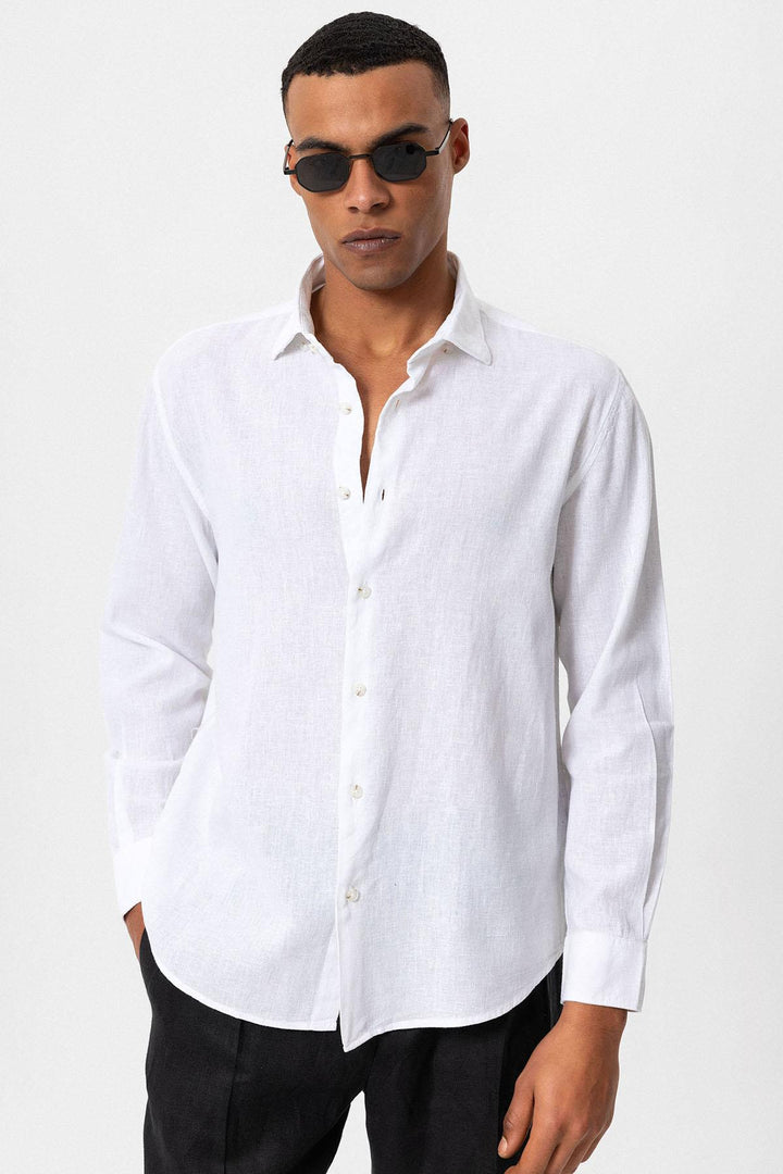 Men's White Linen Blend  Shirt - Wessi