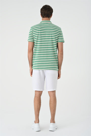 Men's Duck Green Short Sleeve Striped  Knitwear Shirt - Wessi