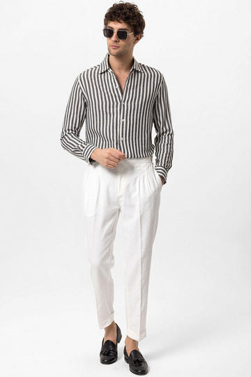 Chemise Homme Noire à Manches Longues Rayée Coupe Slim - Wessi