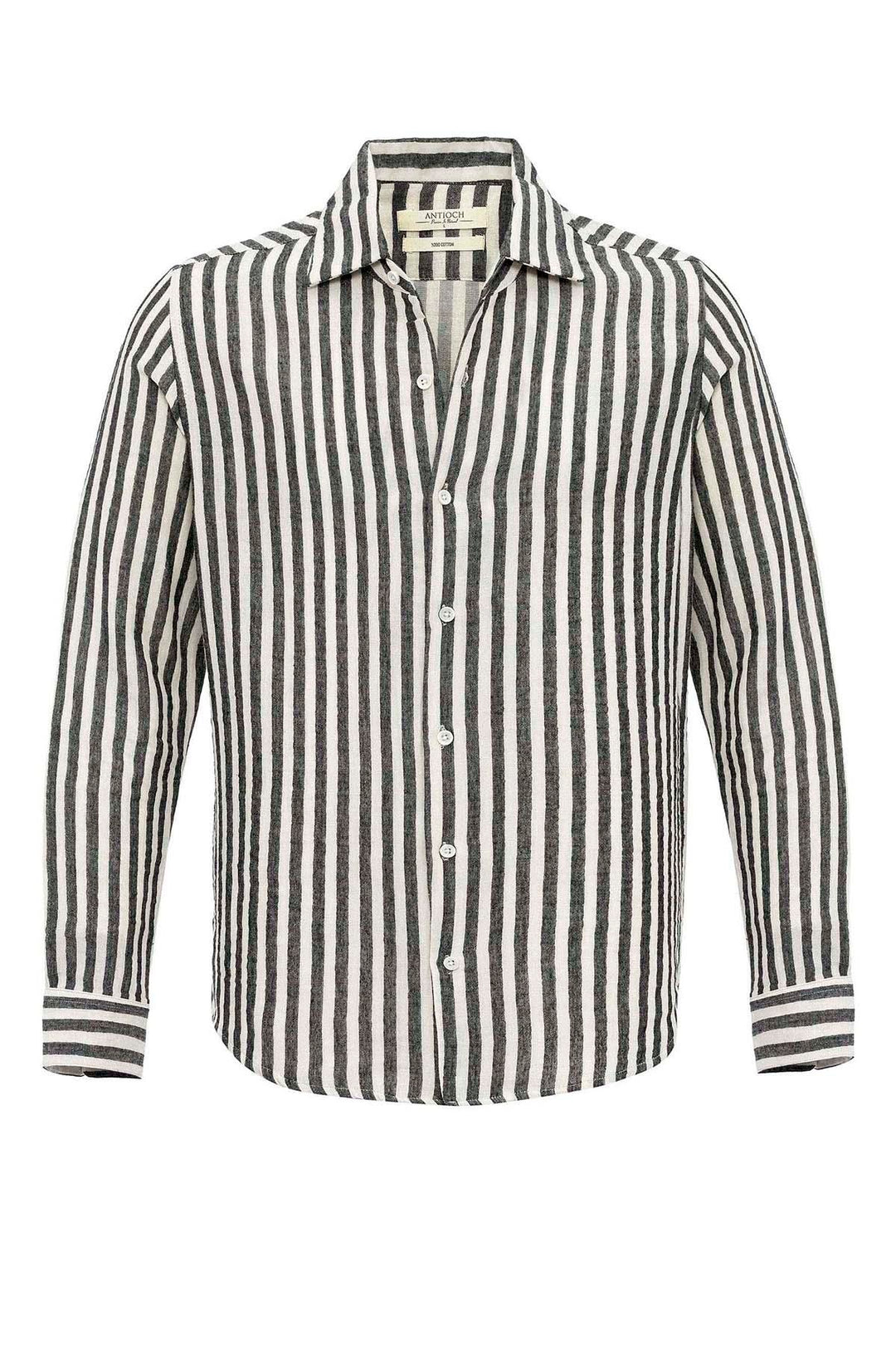 Men's Black Slim Fit Striped Long Sleeve  Shirt - Wessi
