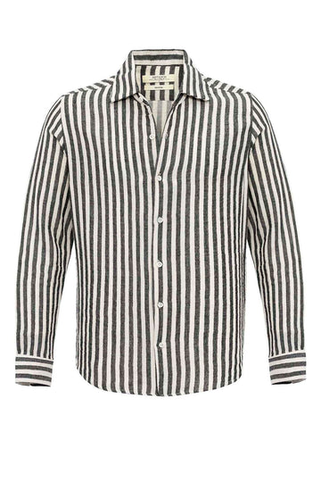 Chemise Homme Noire à Manches Longues Rayée Coupe Slim - Wessi