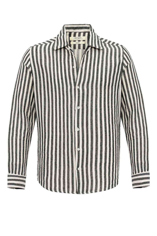 Chemise Homme Noire à Manches Longues Rayée Coupe Slim - Wessi