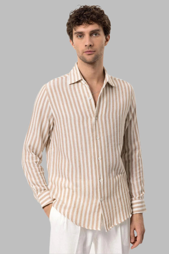 Camisa Hombre Rayas Contraste Beige - Wessi