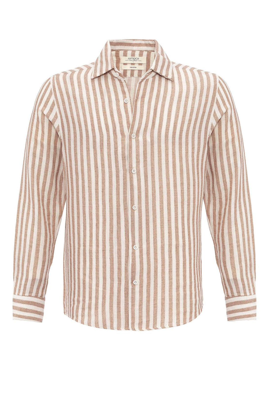 Men's Beige Contrast Striped Shirt - Wessi