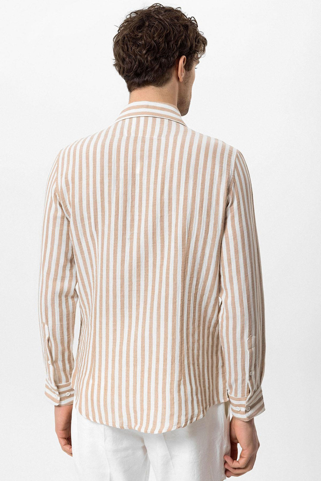 Men's Beige Contrast Striped Shirt - Wessi