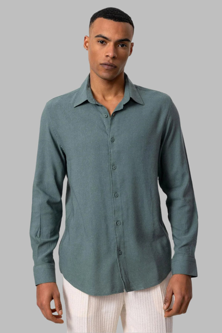Men's Dark Khaki Long-Sleeve Linen Shirt - Wessi