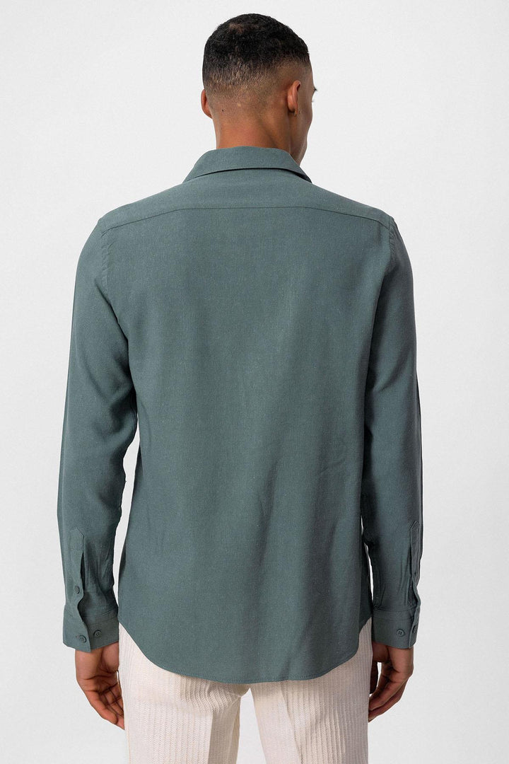 Men's Dark Khaki Long-Sleeve Linen Shirt - Wessi