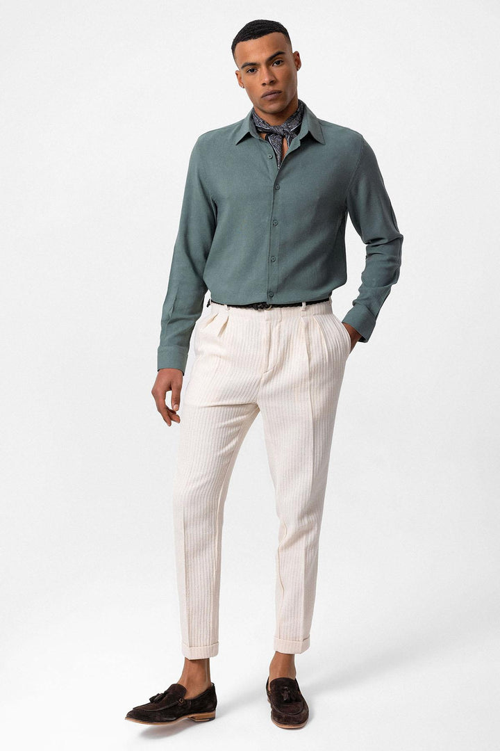 Men's Dark Khaki Long-Sleeve Linen Shirt - Wessi