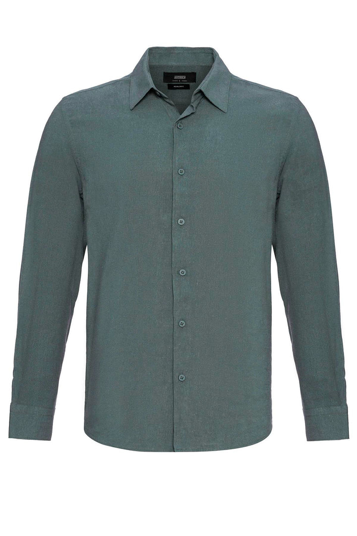 Men's Dark Khaki Long-Sleeve Linen Shirt - Wessi
