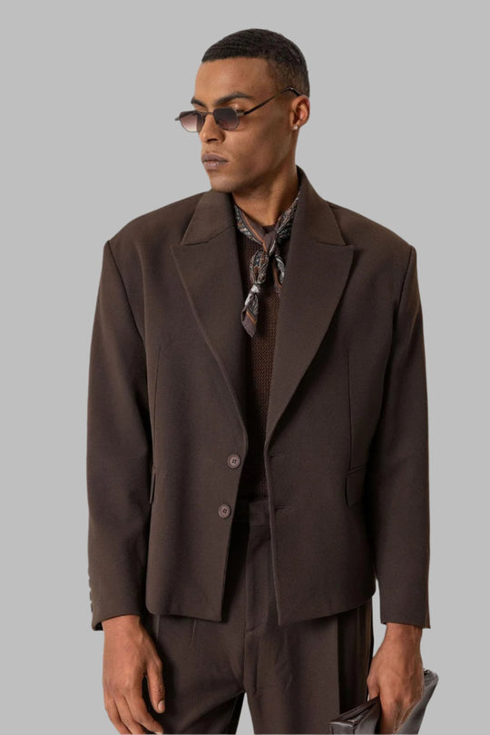 بليزر جاكيت قصير للرجال بلون بني داكن - ويسي