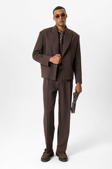 بليزر جاكيت قصير للرجال بلون بني داكن - ويسي