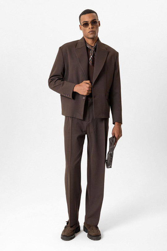 بليزر جاكيت قصير للرجال بلون بني داكن - ويسي