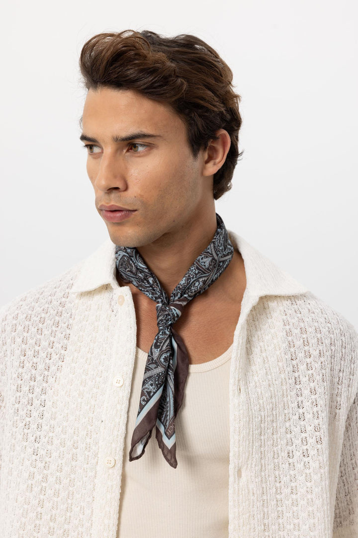 Men's Dark Brown Ethnic Patterned Scarf - Wessi