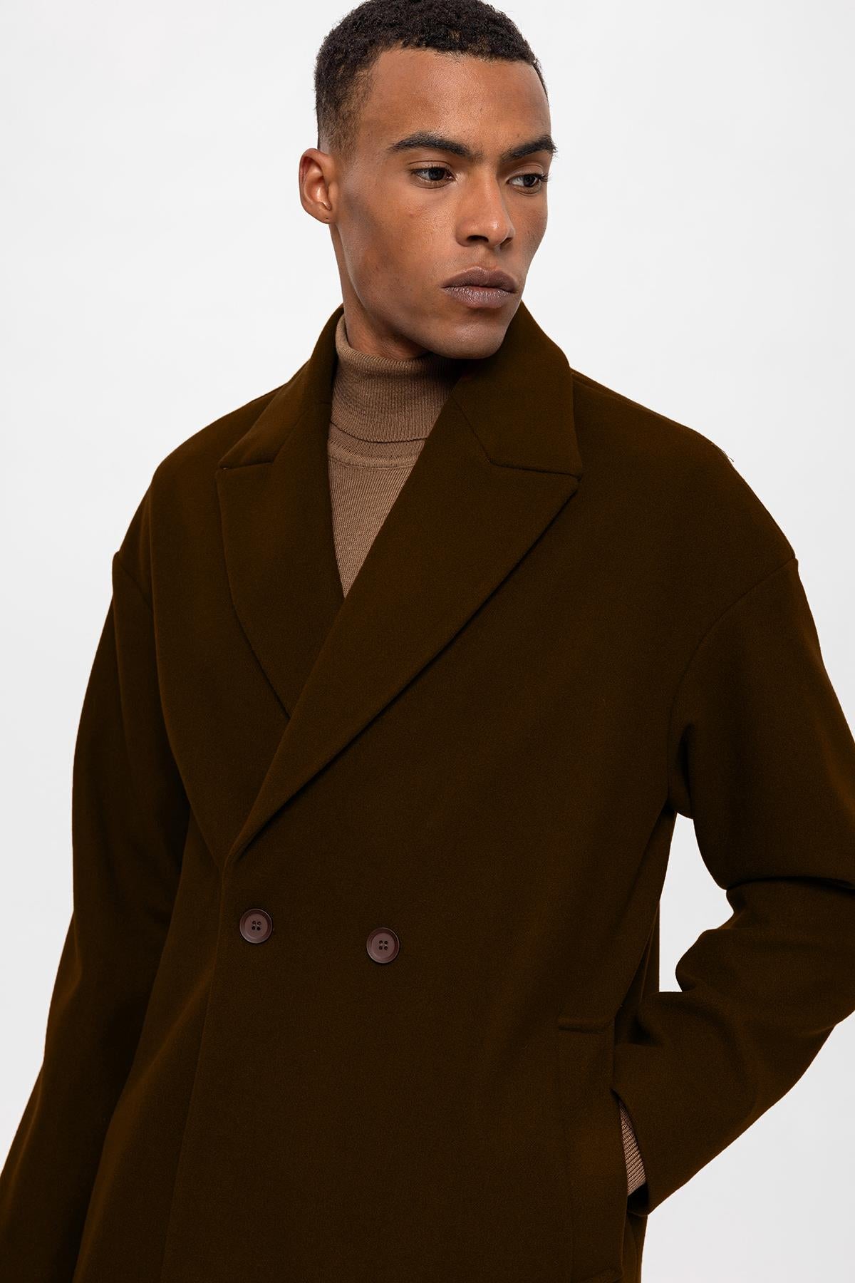 Dark Brown Oversized Double-Breasted Men's Coat - Wessi – Wessi
