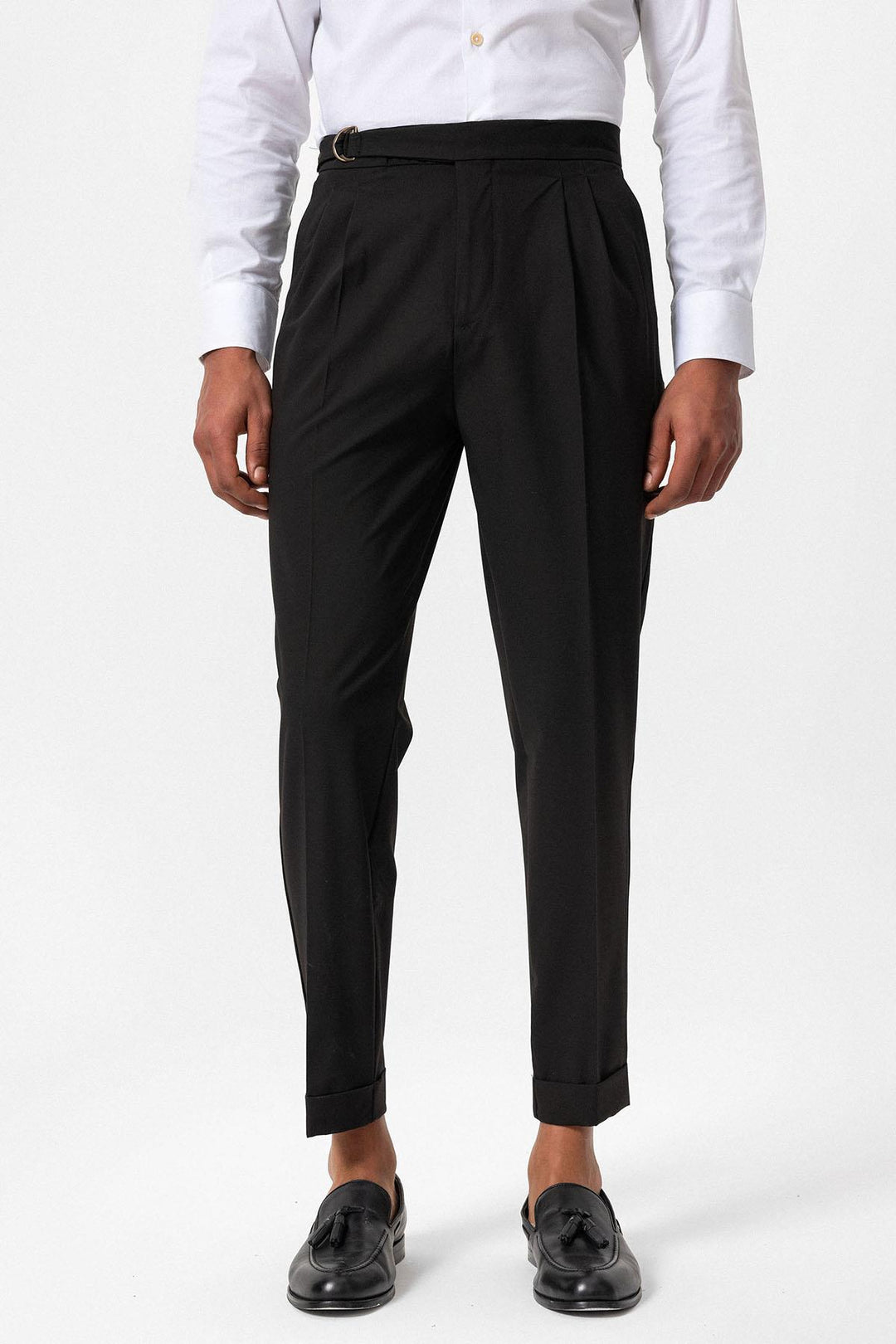men's dress pants black tapered Trousers Men and concealed fly Black Slim Tapered Pants |