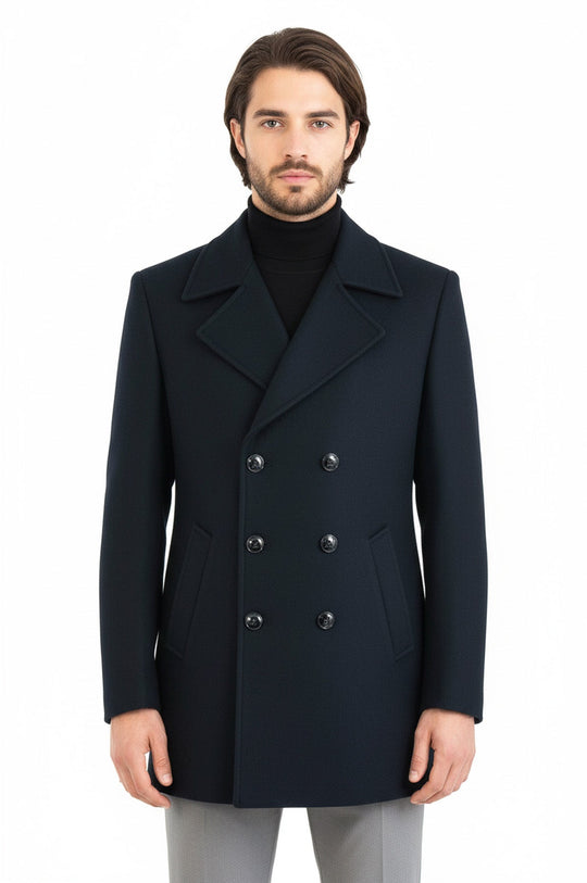 Двубортное мужское пальто зеленого цвета с широкими лацканами - Wessi