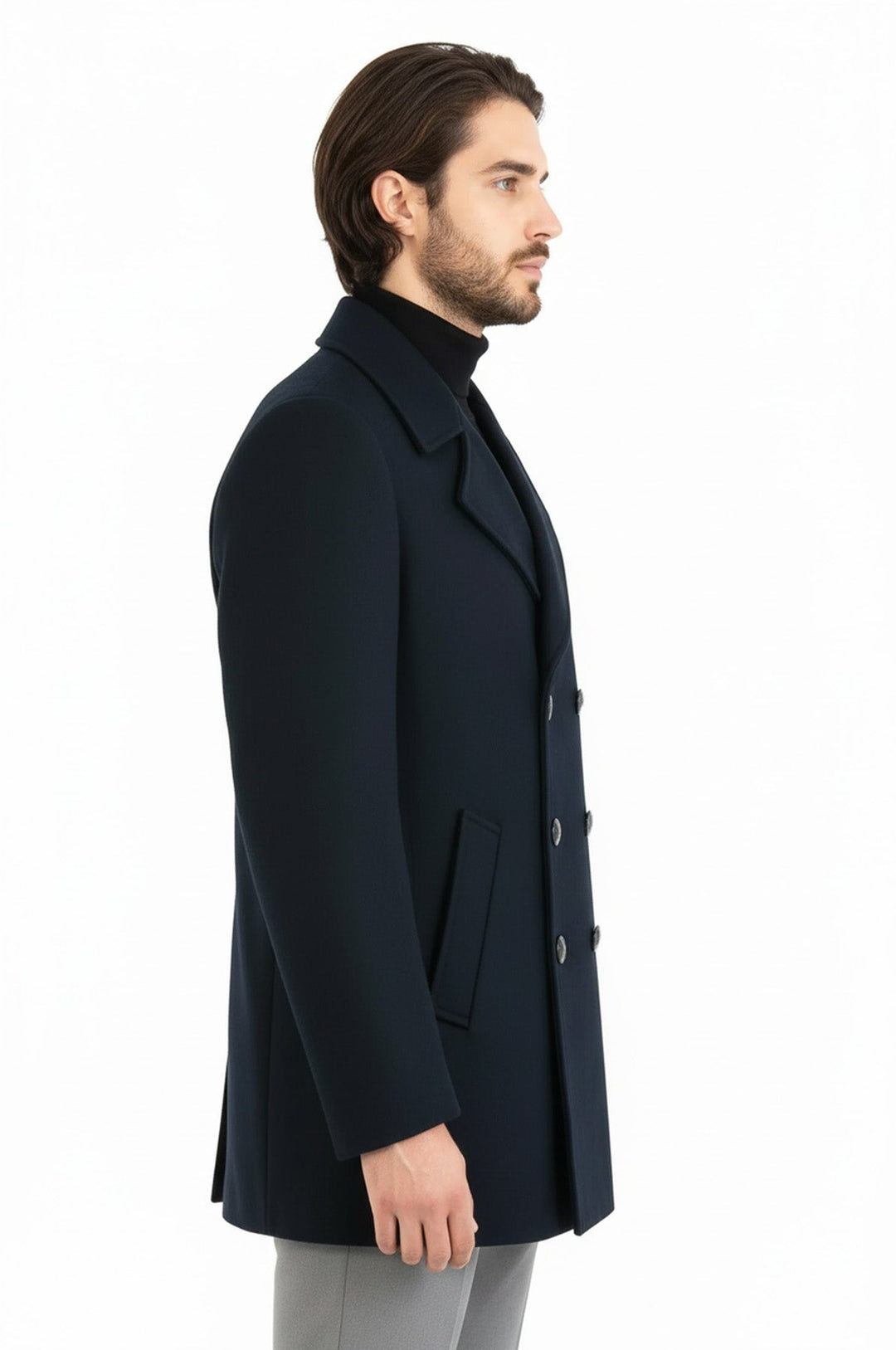 Double Breasted Wide Lapel Cachet Green Men Coat - Wessi