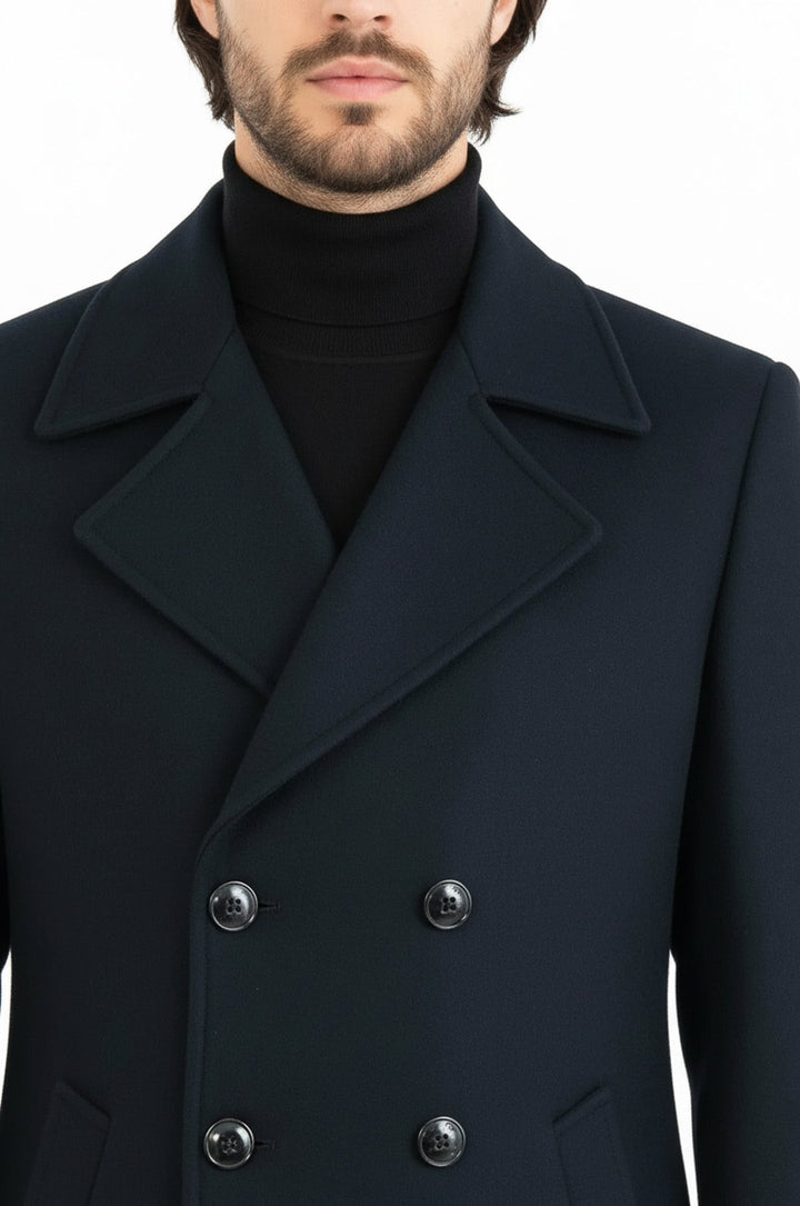 Double Breasted Wide Lapel Cachet Green Men Coat - Wessi